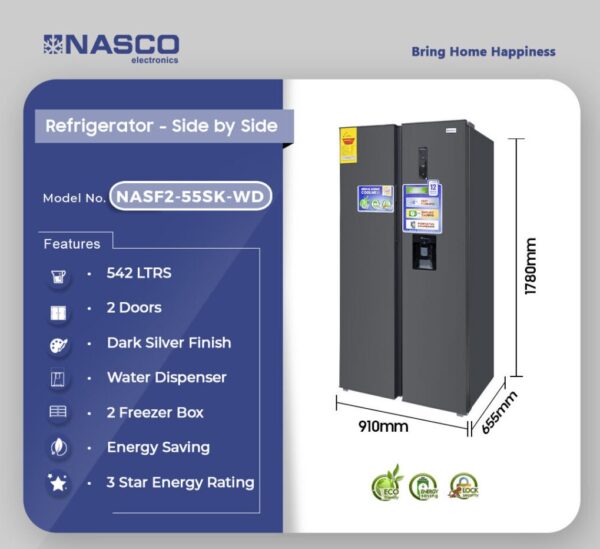 NASF2-55SK Side-by-Side Refrigerator - 542 Ltrs image 2