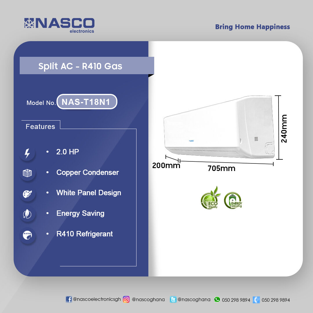 Nasco 2.0 HP Split Air Conditioner R410 Gas ( NAS-T18N1 ) image 3