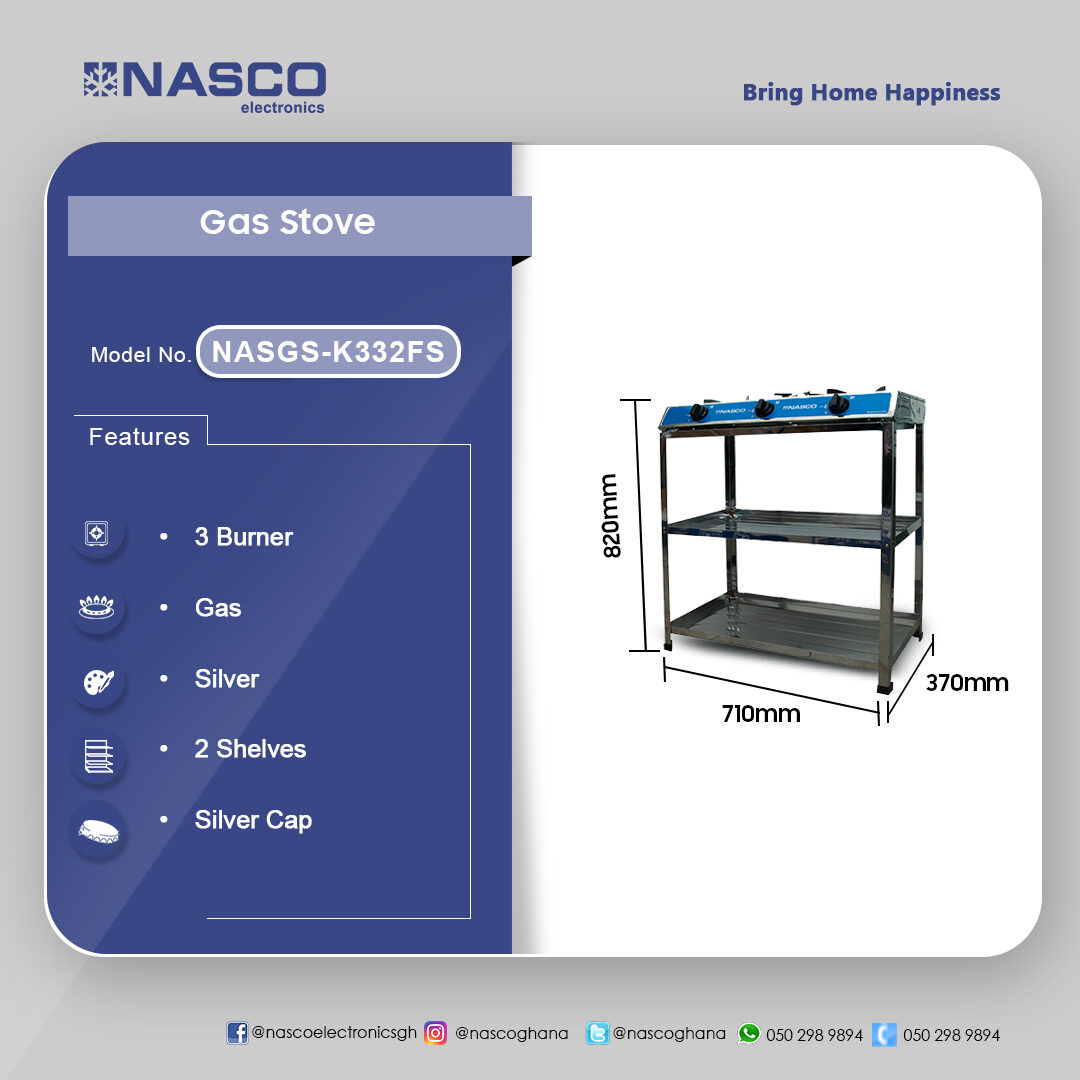 Nasco 3 Burner Gas Stove Silver. NASGS-K332FS image 3