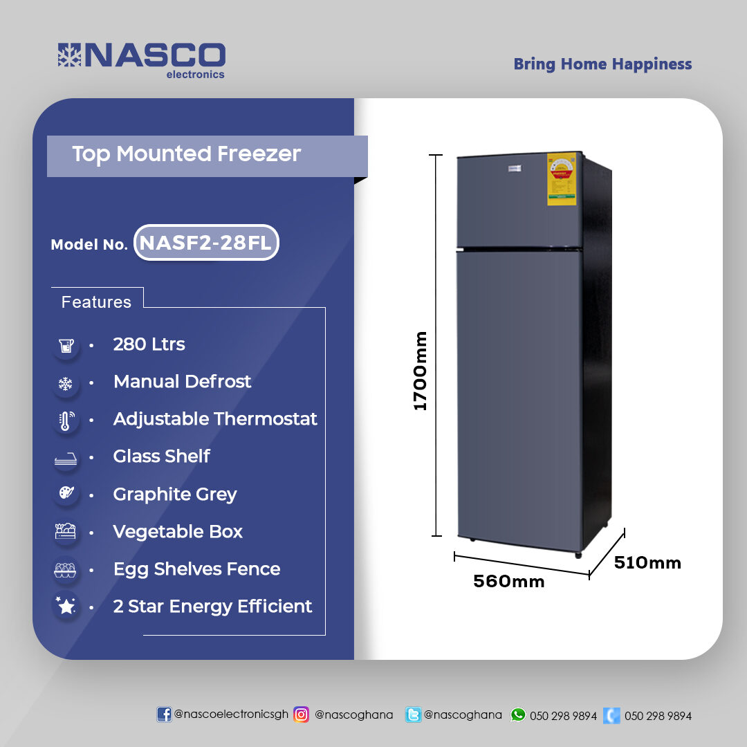 Nasco NASF2-28FL Top Mounted Freezer Refrigerator 280 Ltrs image 2