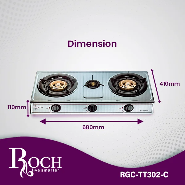 ROCH GAS STOVE 3 BURNER (RGS-8035B3-D)(8PC IN CTN) image 3